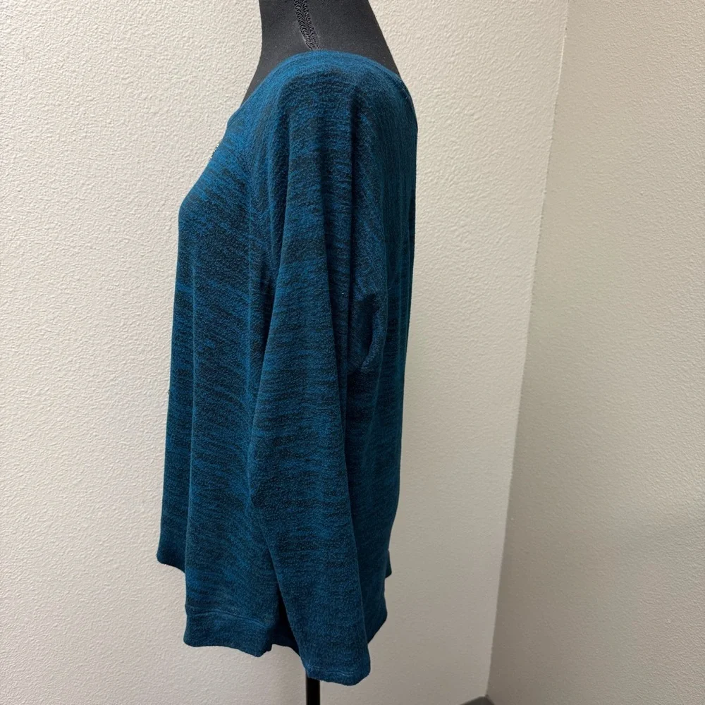 Juicy Couture Teal Sparkle Embellished Top XL Soft Knit Long Sleeve Casual Chic - Picture 4 of 9